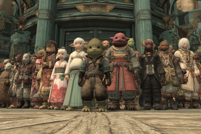Final Fantasy XI Asura server welcome screen packed with character avatars.