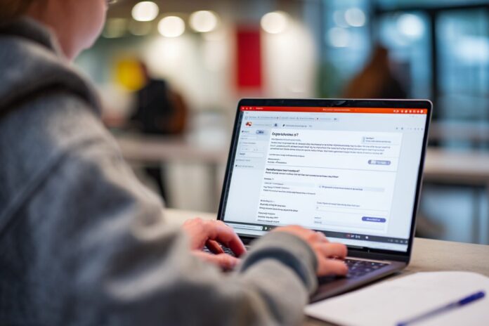 A student using a laptop with ChatGPT Study Mode open, displaying interactive questions for learning.