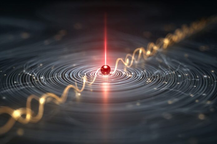 Visualization of an antiproton trapped in a quantum device emitting light waves