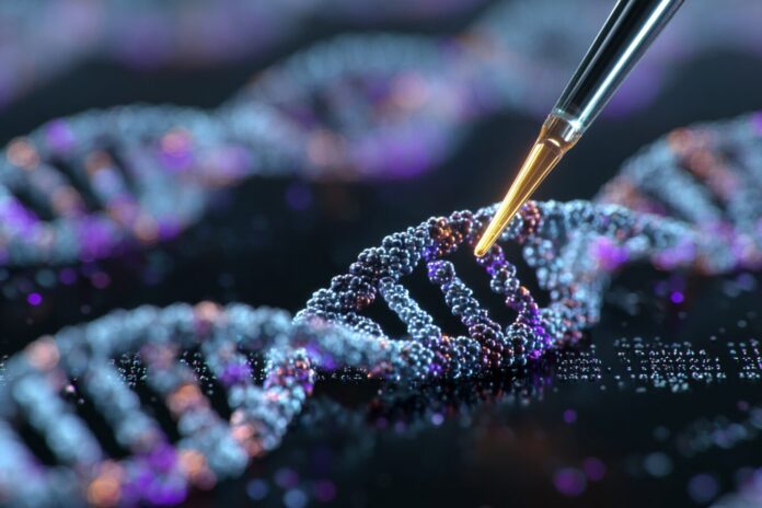 Conceptual image of an AI model analyzing DNA sequences for genetic research.