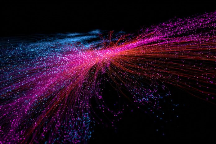 An abstract data network visualization suggesting data flow powering artificial intelligence.