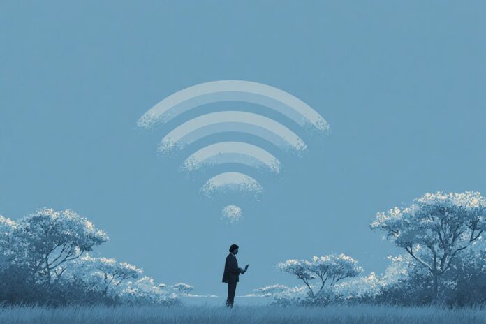 A conceptual illustration showing next-generation wireless connectivity symbolizing the future of Wi-Fi 8.