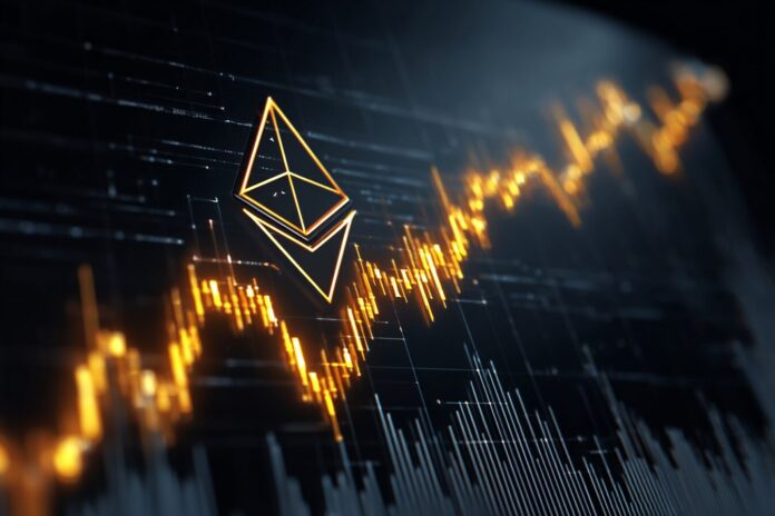 Ethereum price chart with an upward trend, symbolizing resilience against Bitcoin's decline.