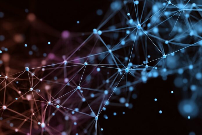 Abstract network representing the decentralized exchange of AI training data