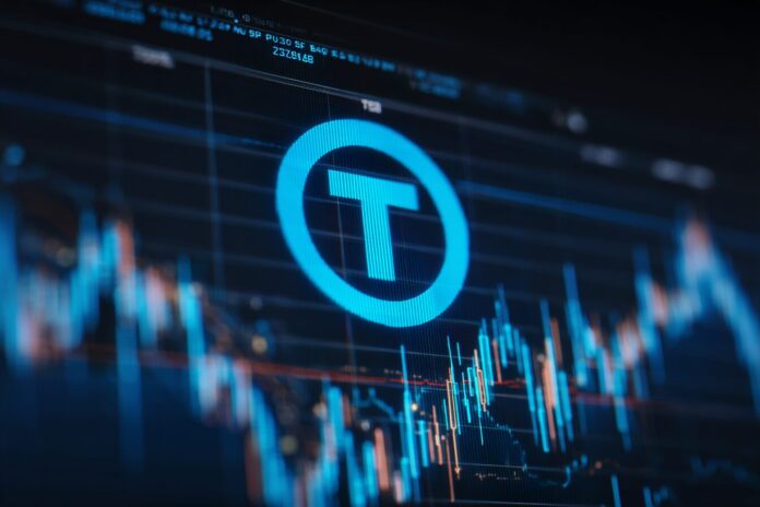 Toncoin emblem overlaid on fluctuating market chart in blue tones representing volatility.