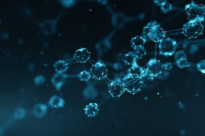 Abstract visual representation of blockchain nodes interconnected on a dark digital background, highlighting Injective’s branding.