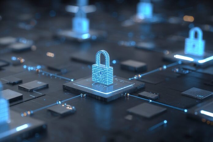 Abstract representation of secure Model Context Protocol server infrastructure with encrypted connections.