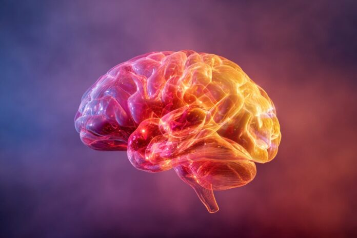 A glowing brain model superimposed over a multicolored gradient to symbolize early memory formation in infants.