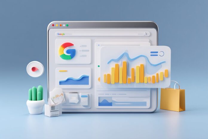 Illustration showing Google Chrome browser window with an AI-powered store summary pop-up