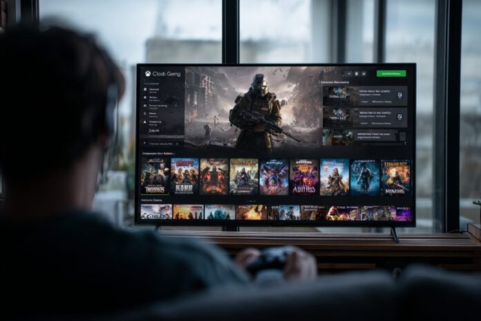 An image of the Xbox PC app interface showing the new 'Cloud Gaming' tab for streaming owned games.