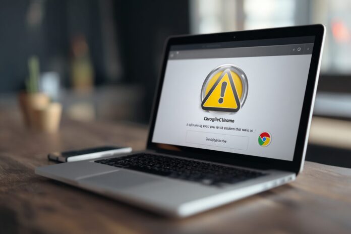 Google Chrome browser update prompt on a laptop screen highlighting a critical security update notification.