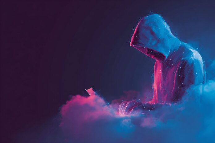 Abstract digital image symbolizing a hacker infiltrating a cloud-based CRM system, representing the ShinyHunters targeting Salesforce.