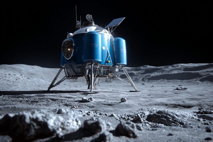 Firefly Blue Ghost lunar lander on the surface of the Moon during Artemis mission operations.