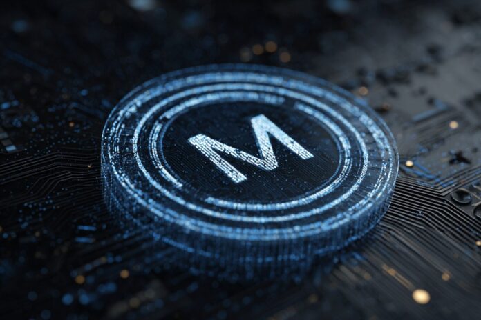 Metaplanet logo with a digital Bitcoin motif
