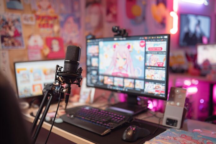 VTuber streaming setup with charity donation overlays visible on screen
