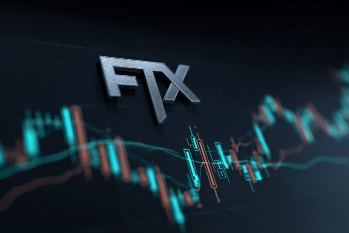 FTX Token logo with downward price trend line and candle chart background