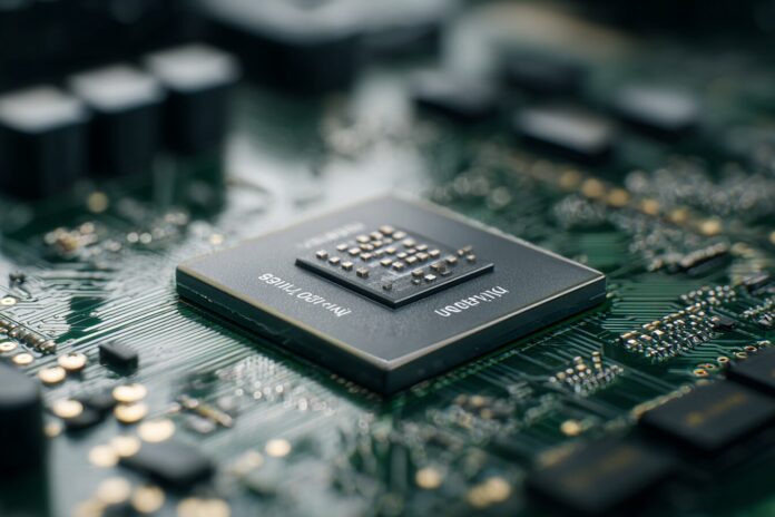 Close-up of Nvidia N1X chip against a blurred motherboard background.