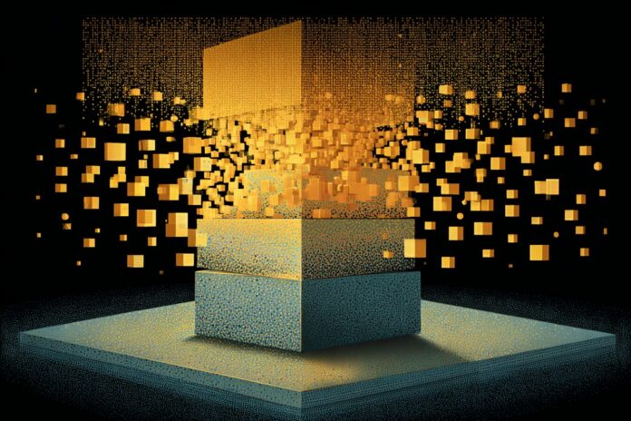 A conceptual illustration of transactions encrypted in the mempool, unseen by observers until block finalization.