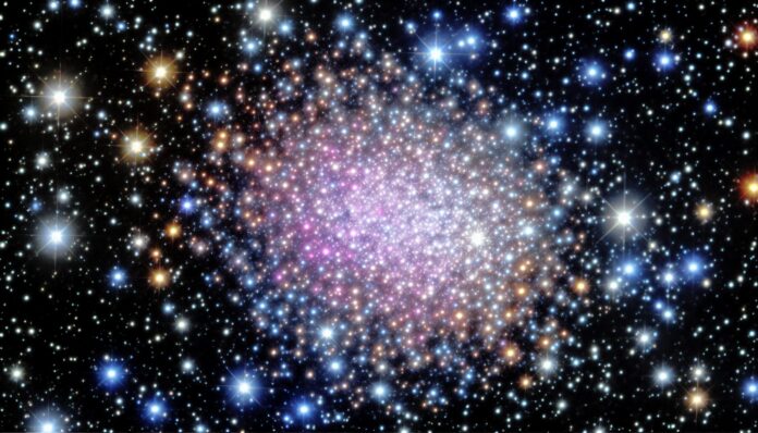 A dazzling globular cluster captured by Hubble, filled with colorful stars.