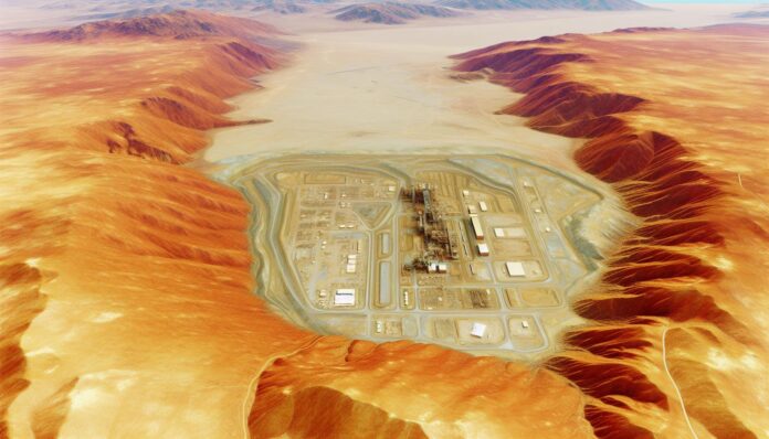 Aerial view of a large copper mine with visible dry landscape