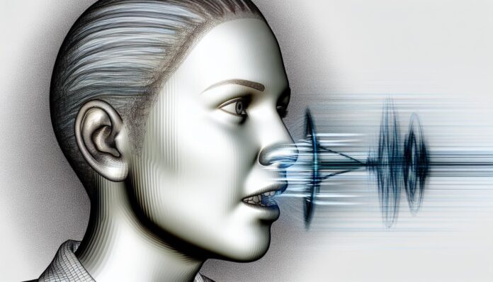 A digital illustration of an AI-generated avatar in mid-conversation, highlighting facial motion and expressiveness.