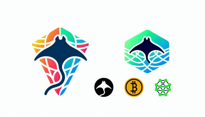 Illustration of Manta Network and Wello logos merging with fiat and crypto symbols
