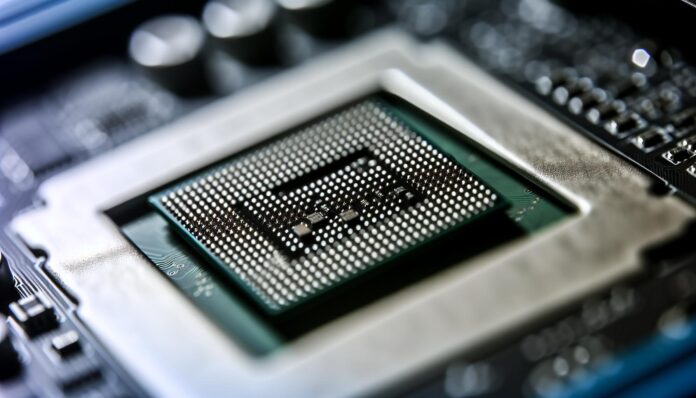 A close-up image of an AMD processor chip on a motherboard, representing CPU hardware vulnerabilities.