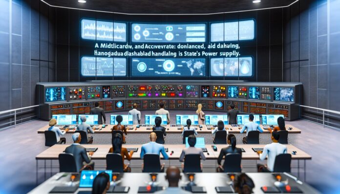 A control room in California featuring AI-powered dashboards managing the state’s power grid.