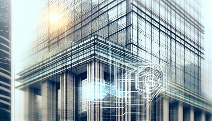 China Merchants Bank headquarters facade with digital asset graphics overlay