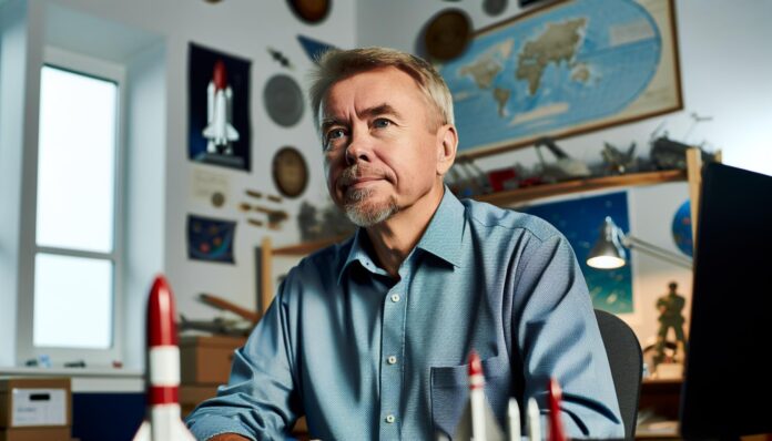 Portrait of Jefferson Howell, former Johnson Space Center Director, in his NASA office.
