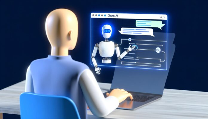 Illustration of ChatGPT AI navigating a web browser interface.