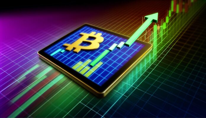 Bitcoin price chart showing $118,000 milestone with bullish trend.