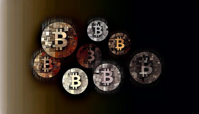 Multiple cryptocurrency coins on a dark background to symbolize privacy and mixing.