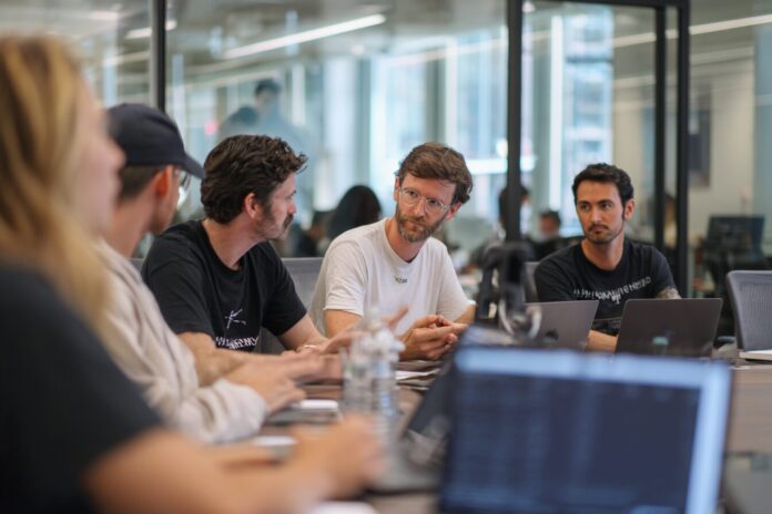 Meta Superintelligence Labs team discussing AI models around a conference table