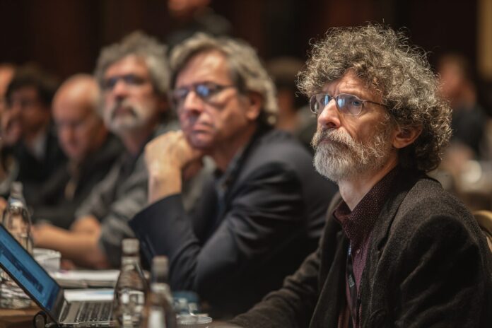 Leading physicists at a conference discussing quantum reality.