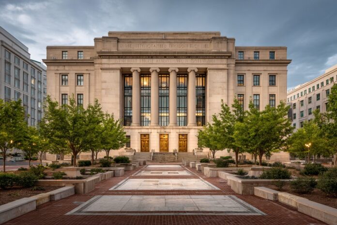 Federal Courthouse with First Amendment inscription.