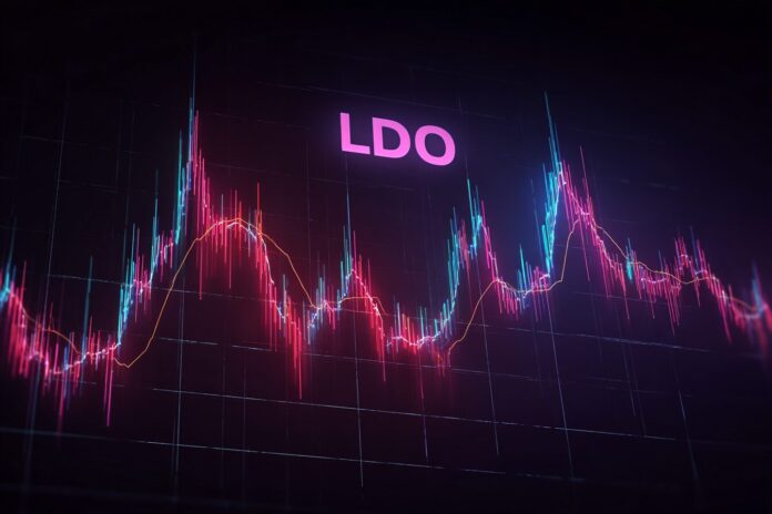 LDO DAO token surges with bullish momentum, digital token graph highlights upward movement near key resistance levels.