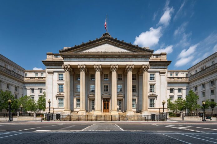US Treasury building in Washington, D.C., symbolizing financial regulation and enforcement