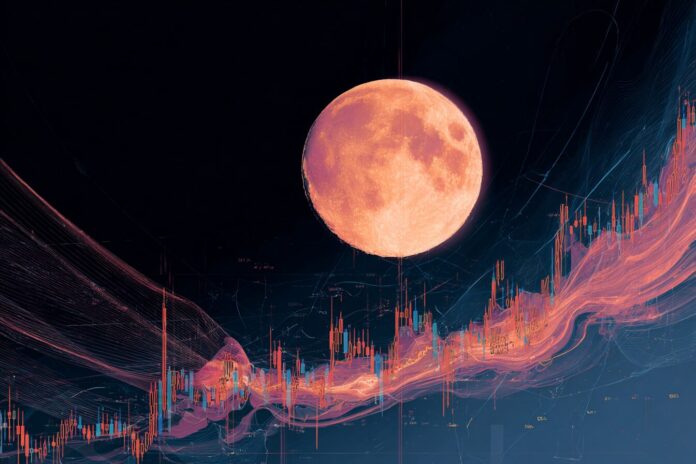 Abstract moon and digital chart illustrating Solana price surge