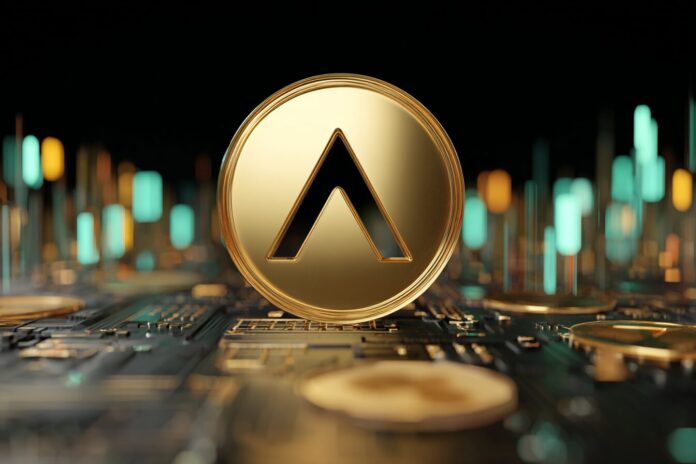 Aave token logo with digital background
