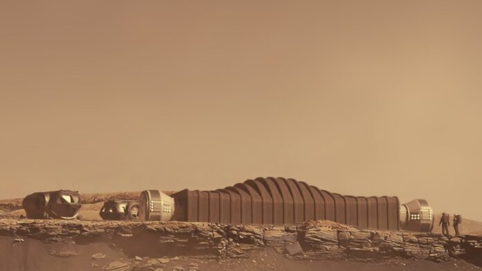 NASA's 3D-printed Mars Dune Alpha habitat exterior at Johnson Space Center.