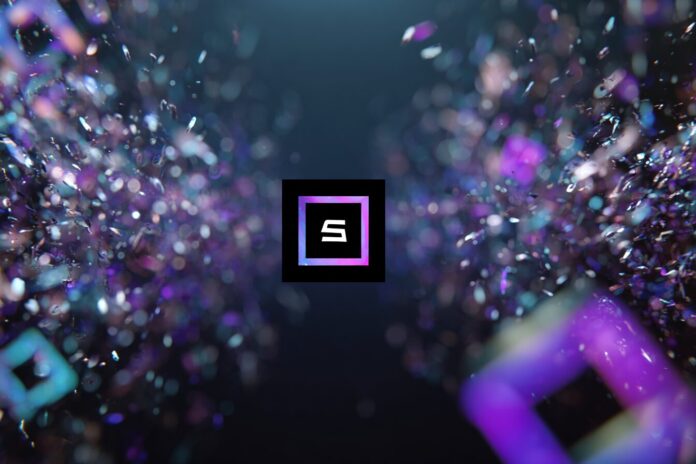 A digital banner with abstract animation frames surrounding the Showrunner logo, highlighting AI-driven creativity.