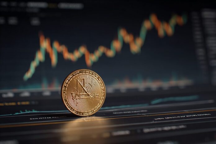 Aptos APT coin displayed on a digital chart representing price movement and technical analysis.