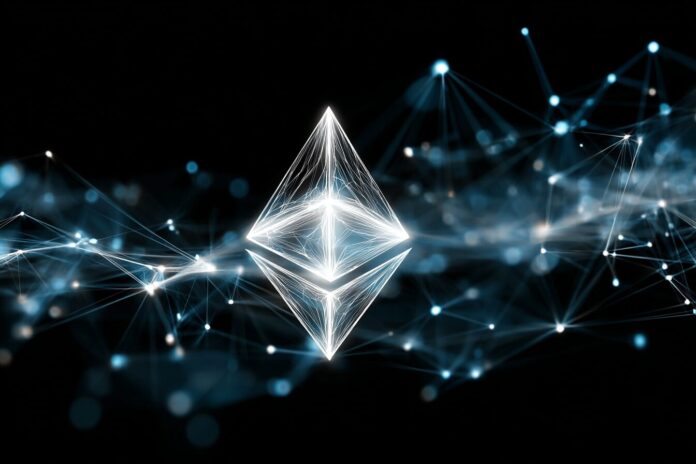 Ethereum logo and network background representing unstaked ETH
