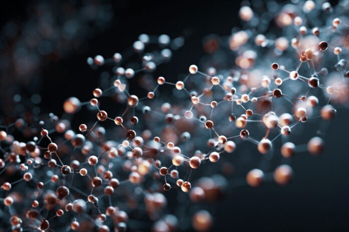 AI illustration showing generative algorithms designing antibiotic molecules.