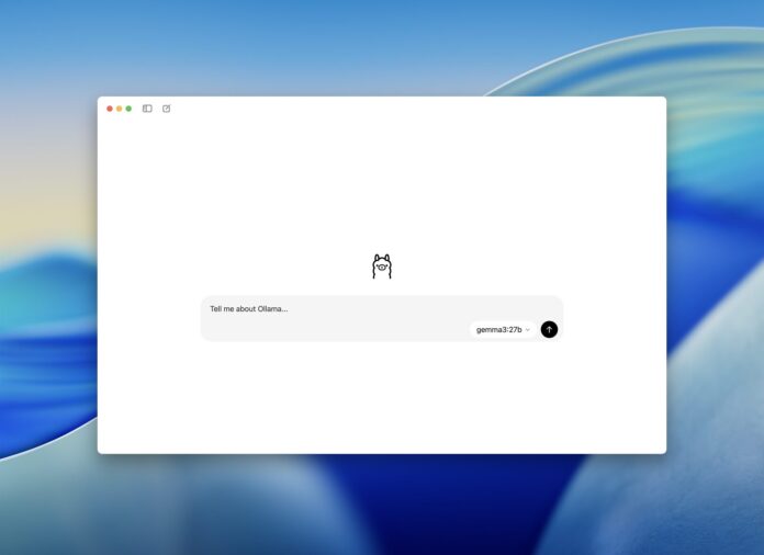 Ollama app interface with chat and model selection on Windows desktop