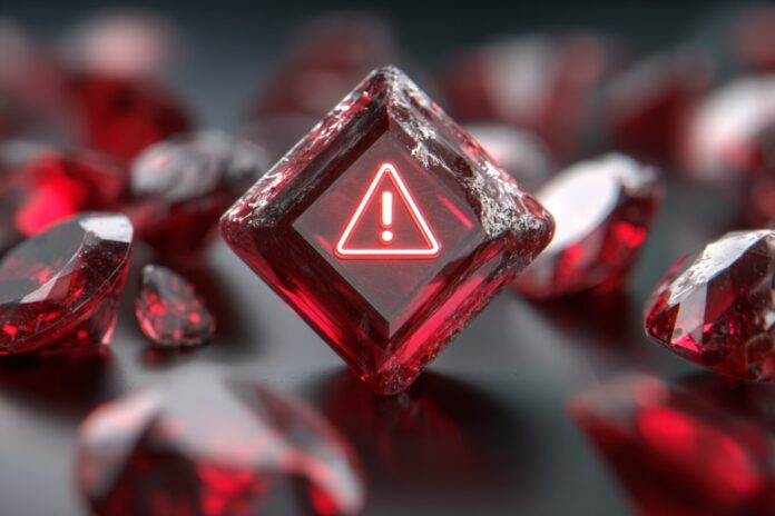 Ruby gems symbol with red warning icons