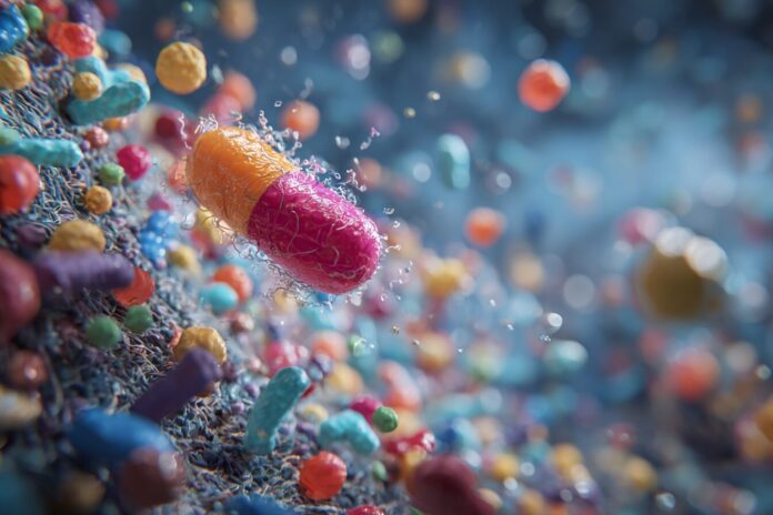 Concept image of gut microbiome influencing GLP-1 signaling as a natural alternative to Ozempic