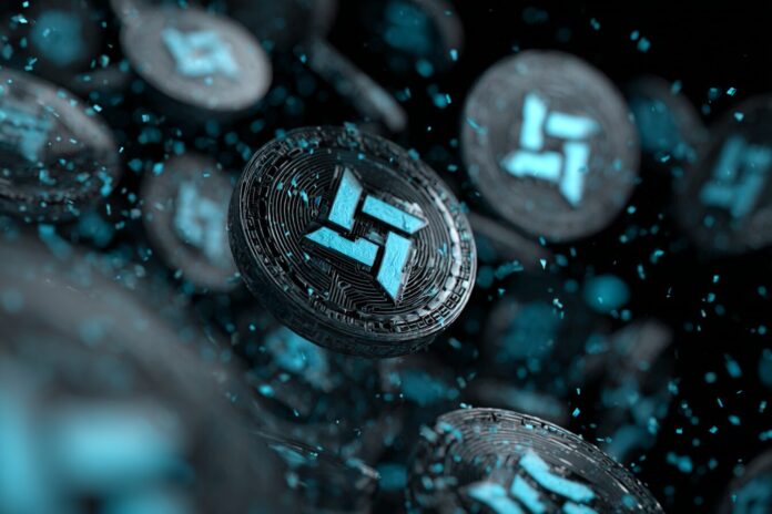 Digital tokens representing hedge funds swirl over the Avalanche blockchain logo