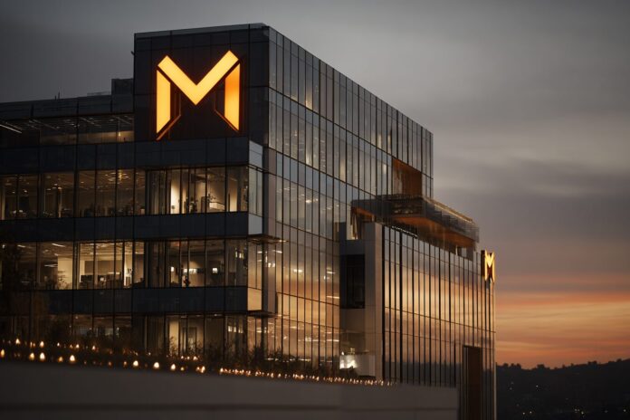 Meta headquarters, showing Meta's logo on a modern building at sunset, symbolizing transformation and ambitious change in tech leadership.